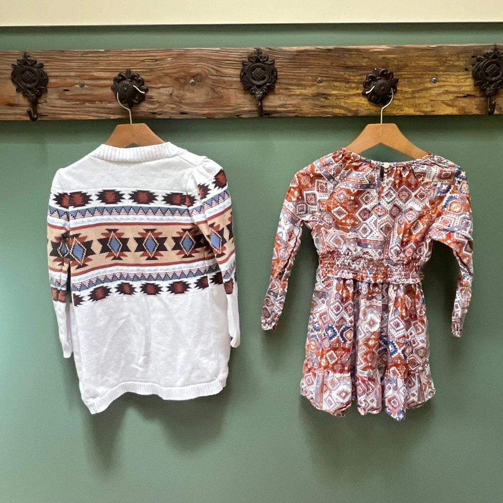 Gymboree Girls Size 6 Southwestern Dress and Cardigan Set Orange Blue White 2pc